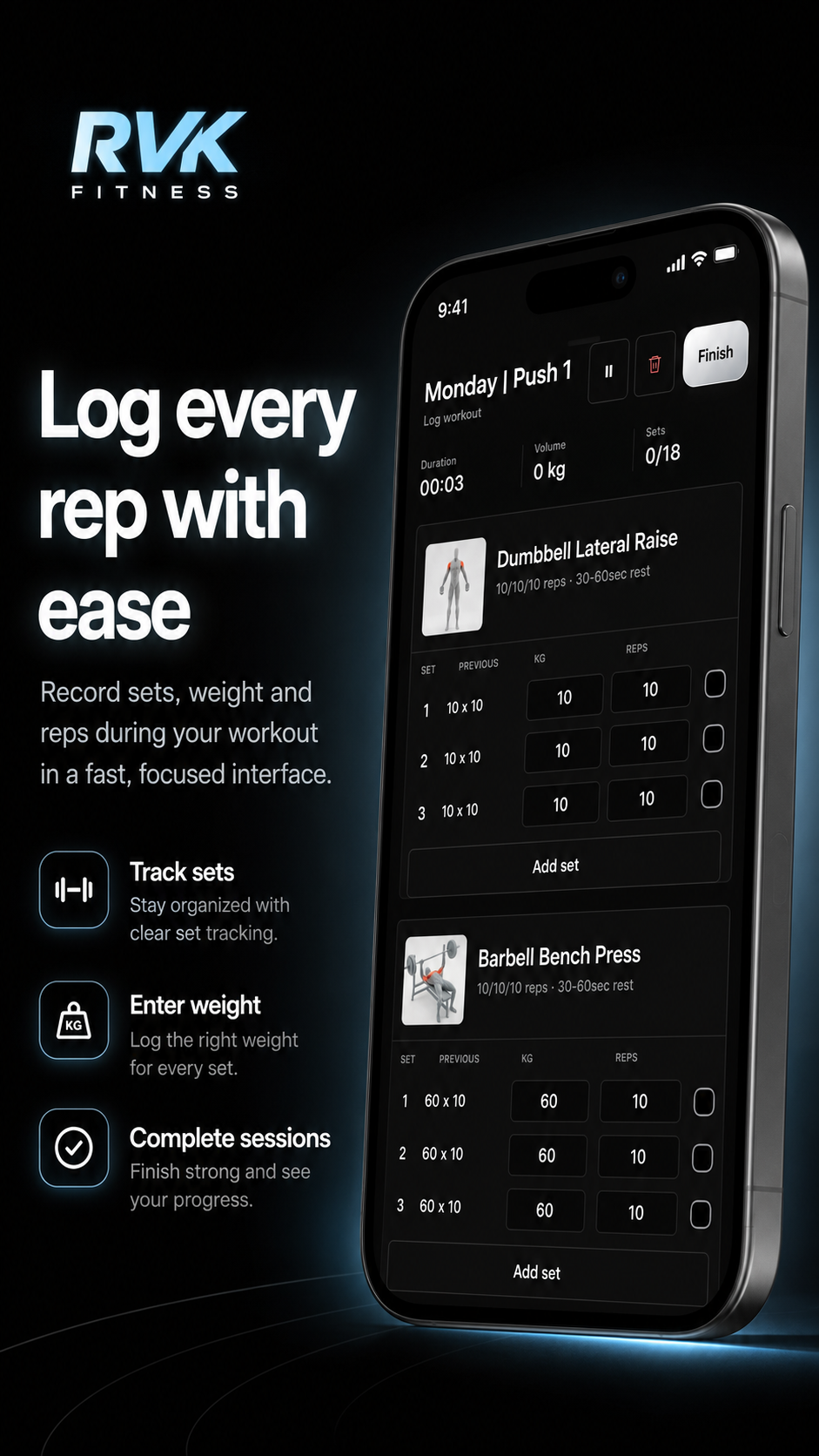 RVK Fitness workout logging experience
